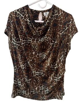 Worthington Women’s Stretch Leopard Print Cowl Neck Top - Brown & Black Size L